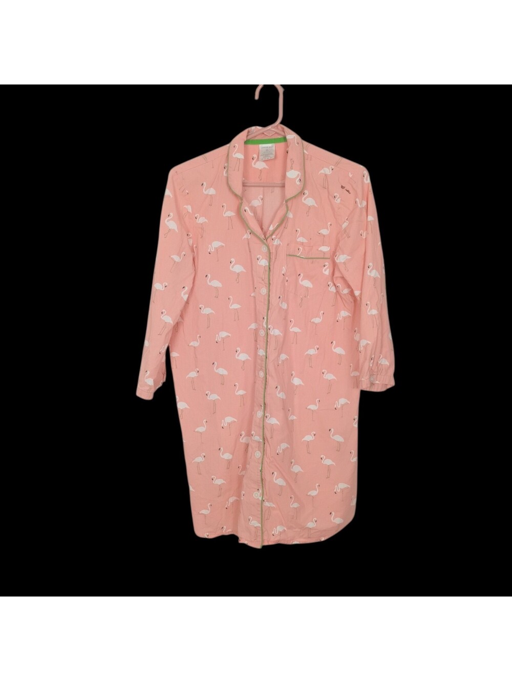 Lands' End Nightshirt Women MP 10 / 12 Pink Peach Flamingos Cotton Sleep Shirt